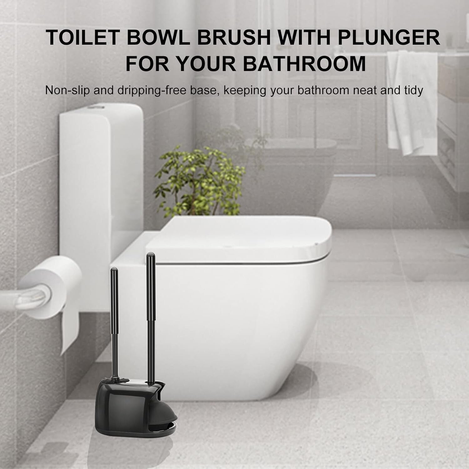 Efficient Toilet Brush and Plunger Set: Durable, Space-Saving Caddy Included