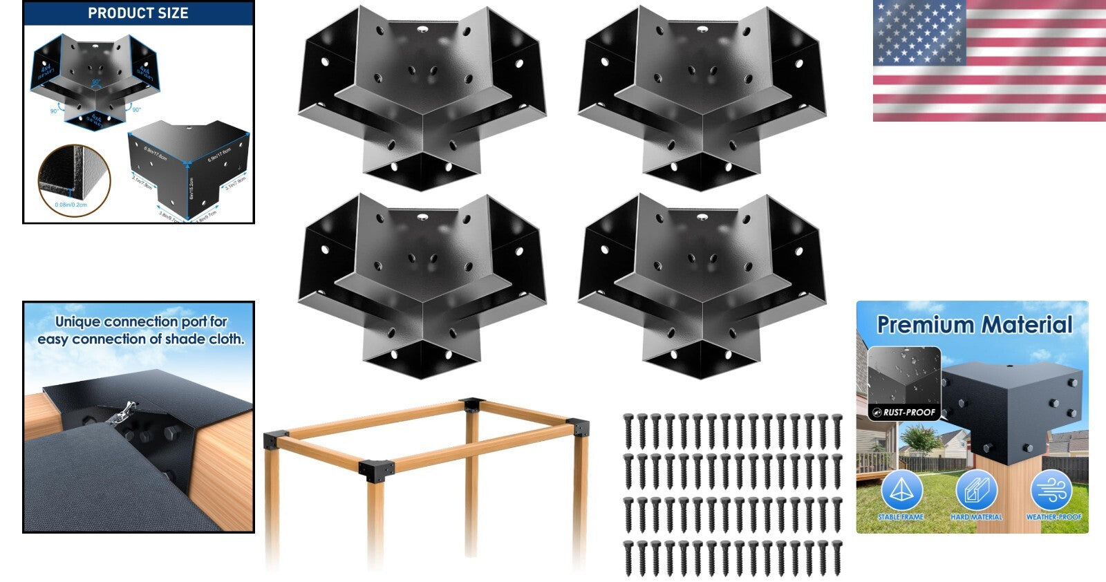 4pcs Right Angle Pergola Brackets for Flat Roofs - Durable Carbon Steel Design