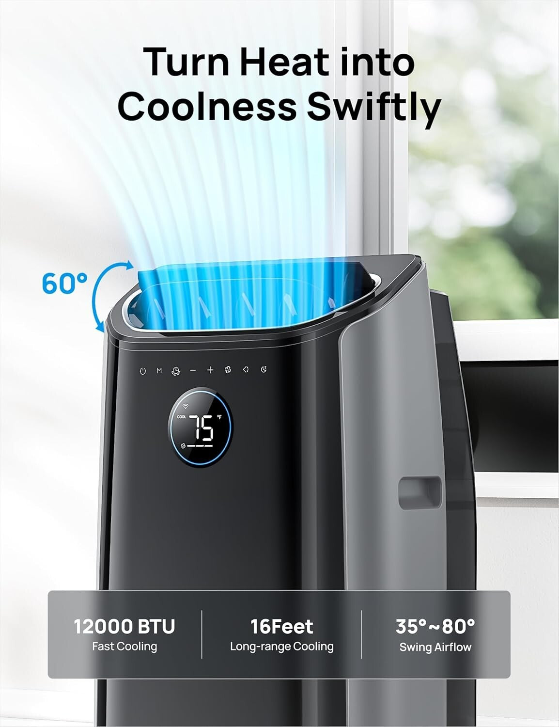 Energy-Efficient 12000 BTU Portable AC - Adjustable Cooling & Drain-Free Design