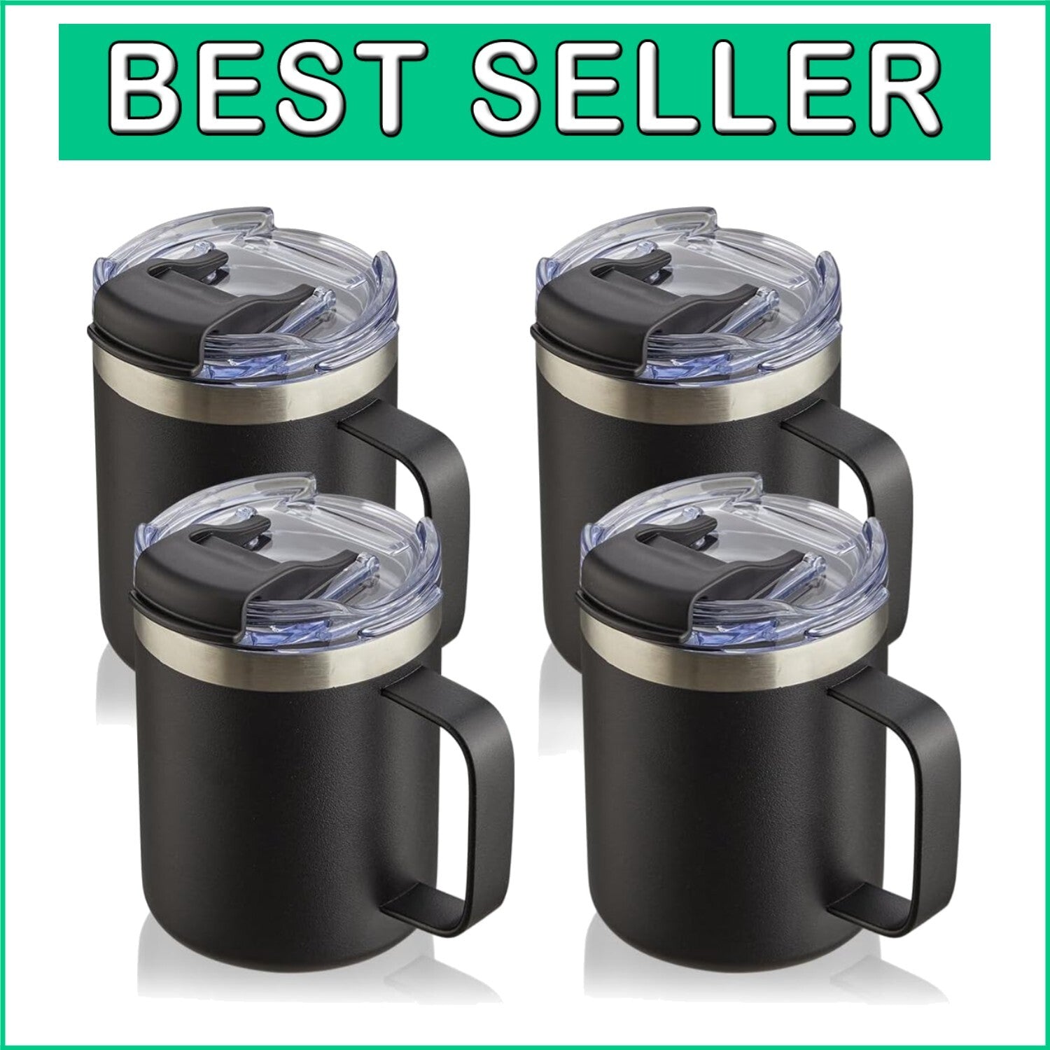 4 Pack 12oz Stainless Steel Insulated Travel Mugs with Comfortable Handles