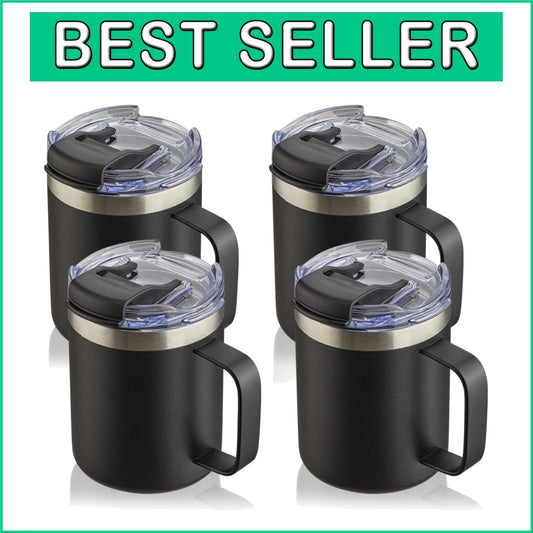 4 Pack 12oz Stainless Steel Insulated Travel Mugs with Comfortable Handles
