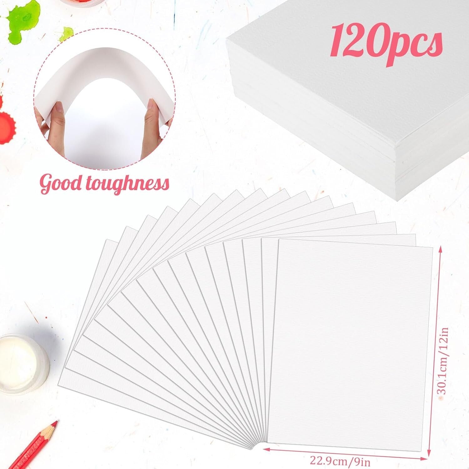 120 Sheets of 9x12 Cold Press Watercolor Paper - Ideal for Gifts & Projects