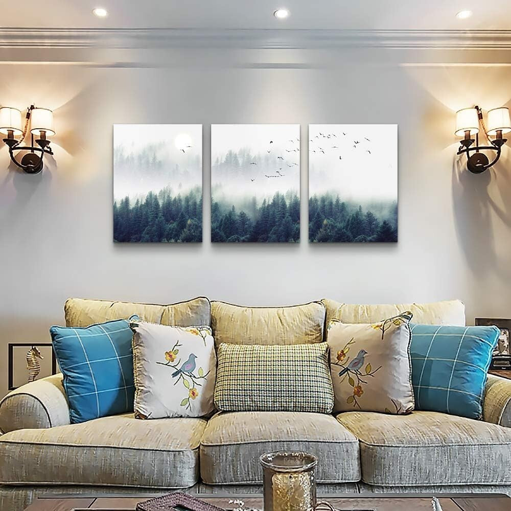 Elegant Forest Trees Landscape Canvas Art - Stretched & Framed Set of 3