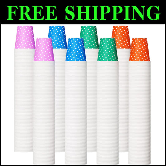 Sturdy 5oz Paper Cups with Multicolor Dots - Perfect for Travel and Bathroom Use