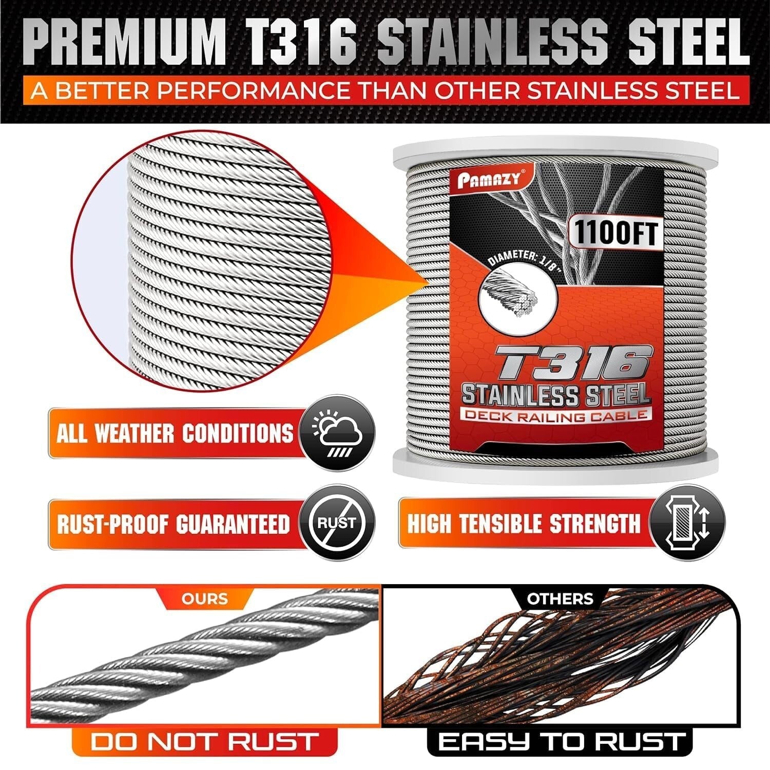 Heavy-Duty 1100FT Deck Cable Railing System with Cable Cutter for Easy Install