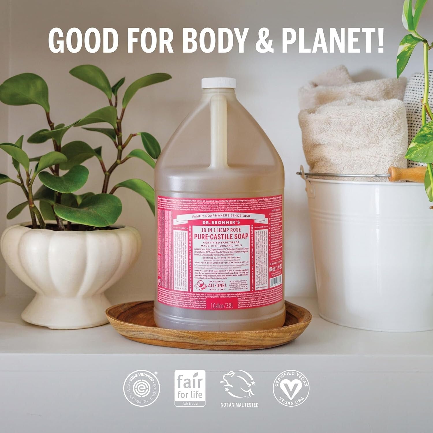 1 Gallon Magic Soap Pure-Castile Liquid Soap Rose - Organic, Vegan & Versatile