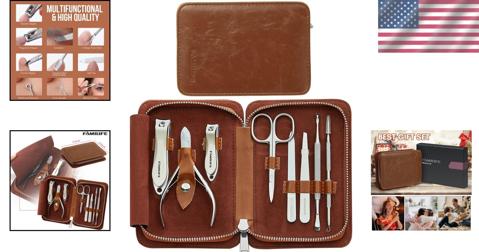 Ergonomic 8-Piece Manicure Kit for Men with Travel Case - Ultimate Grooming Gift