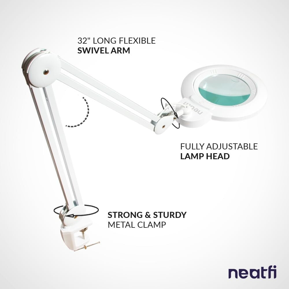 Portable LED Magnifying Lamp with Clamp - 5D/20D Magnification & Dimmable Light