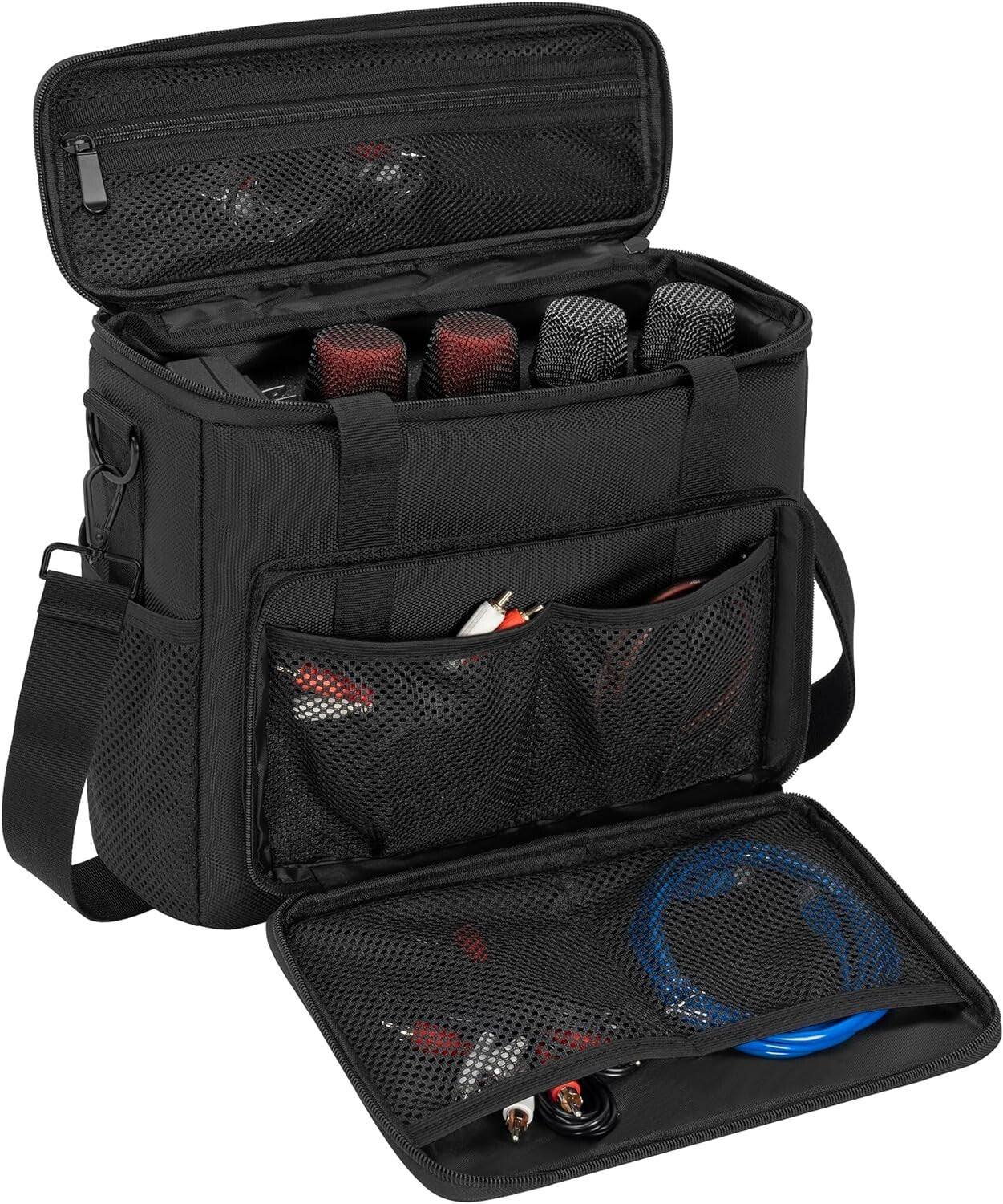 4-Slot Wireless Microphone Case with Foam - Durable Travel Bag with Strap