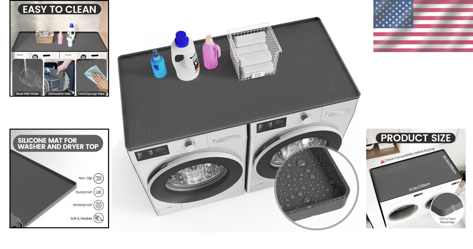 Non-Slip Silicone Washer and Dryer Mat - 51.2” x 25.6”, Dust & Scratch Protector