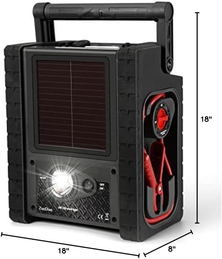 All-in-One Car Jump Starter, Tire Inflator, and Power Source with Solar Recharge