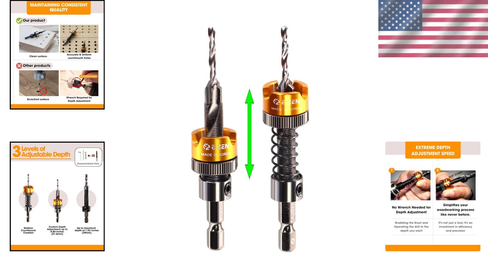 Adjustable Depth Countersink Drill Bit - Self-Adjusting, Tungsten Carbide, 1/8"