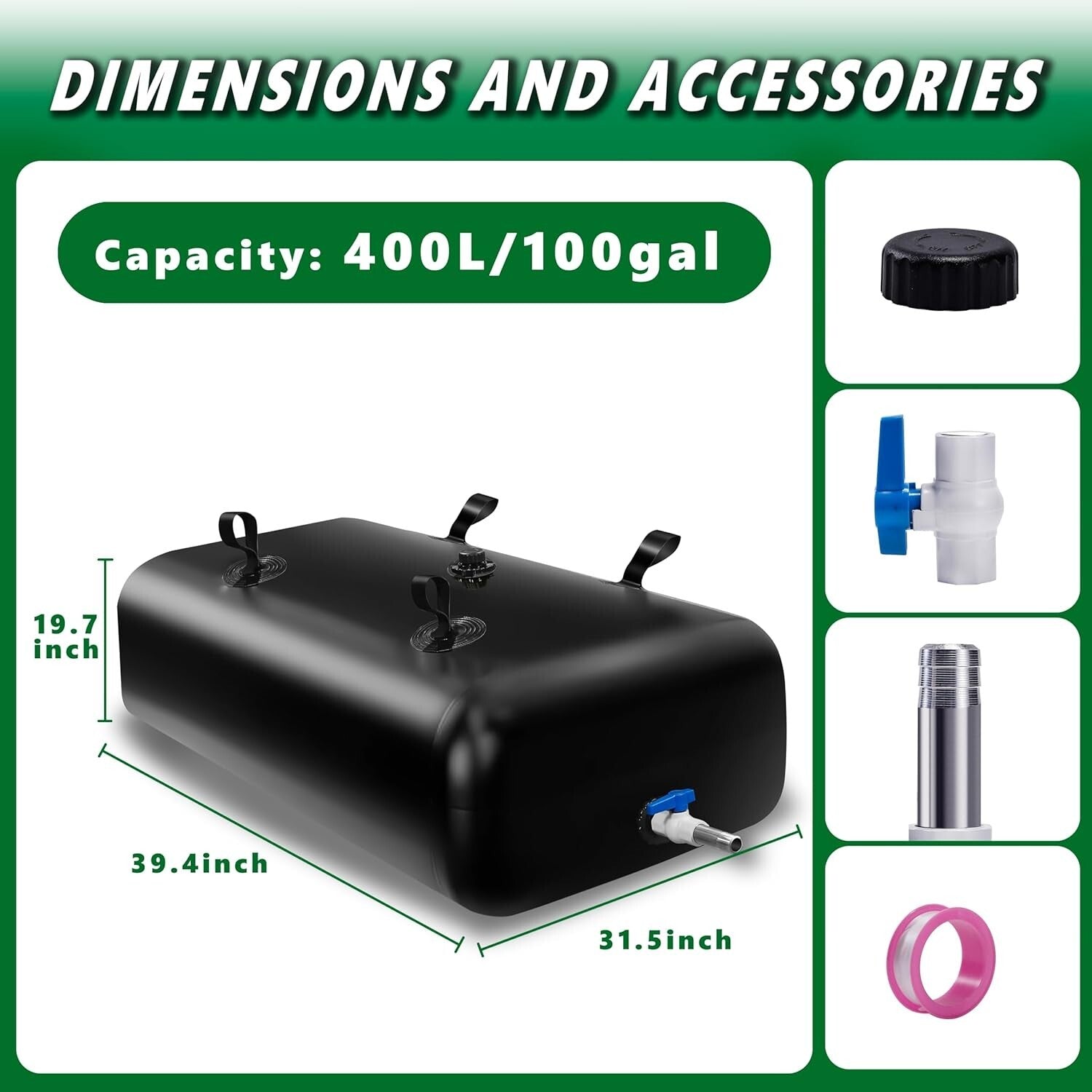 100 Gallon Heavy-Duty PVC Water Tank with Reinforced Sealing - 39.4x31.5x19.7 in