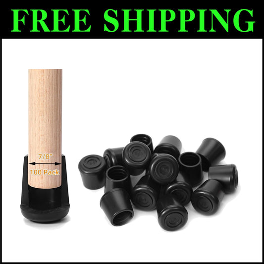 Durable Floor Protector Caps - 100 Non-Slip Rubber Chair Leg Tips 7/8" Diameter