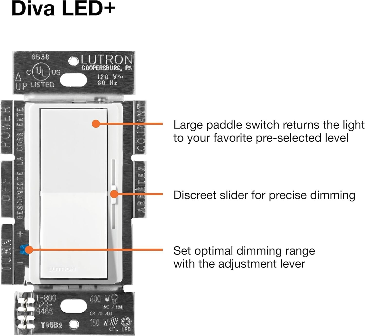 Diva LED+ Dimmer Switch - 2-Pack for Smooth Dimming of LED & Incandescent Bulbs