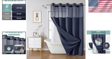Load image into Gallery viewer, Hookless Navy Waffle Shower Curtain with Water-Resistant Snap-on Liner, 71x74