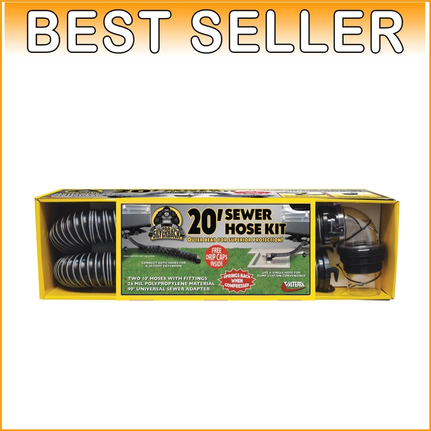 Durable 20' Silverback Sewer Hose with Rotating Fittings for Easy Waste Disposal