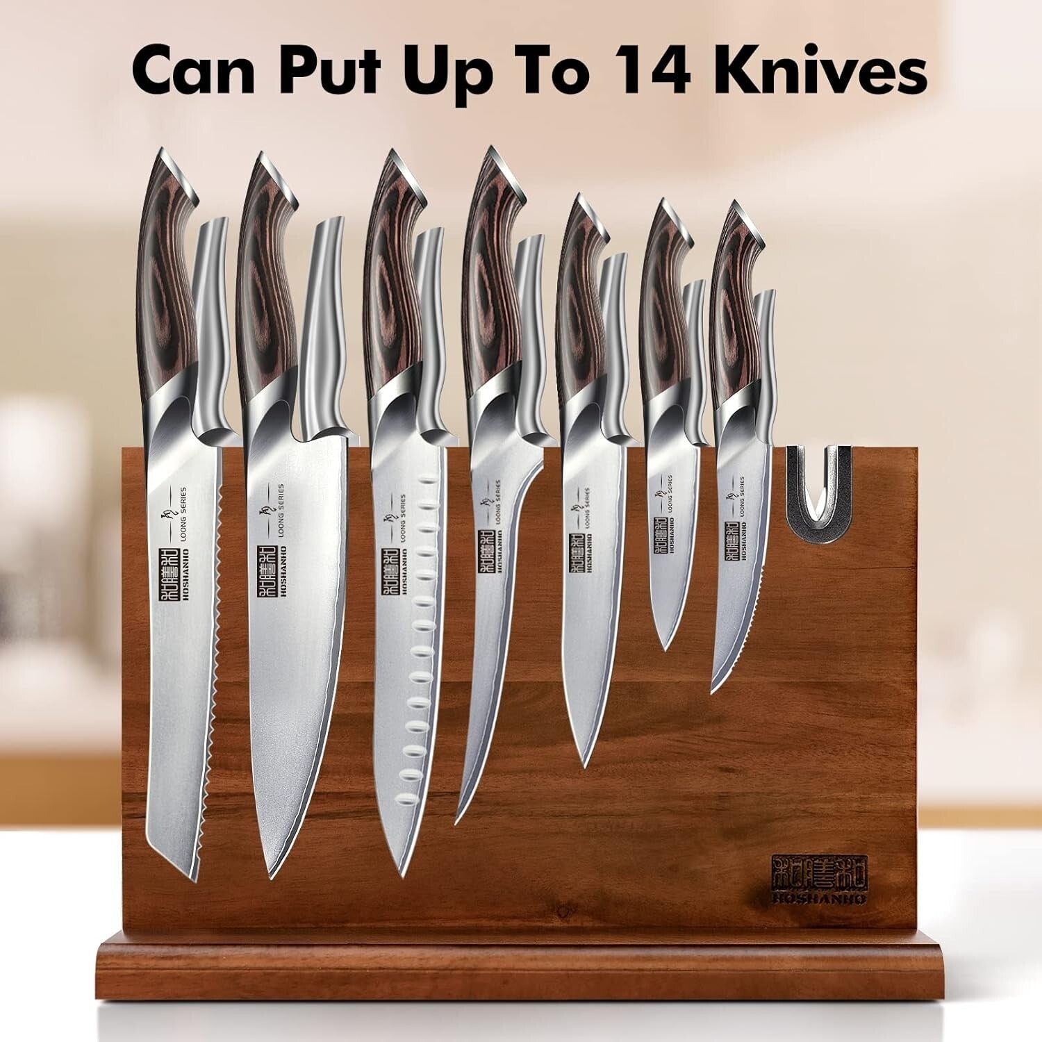 Luxe Acacia Wood Double-Sided Knife Block - Organize Your Kitchen Effortlessly
