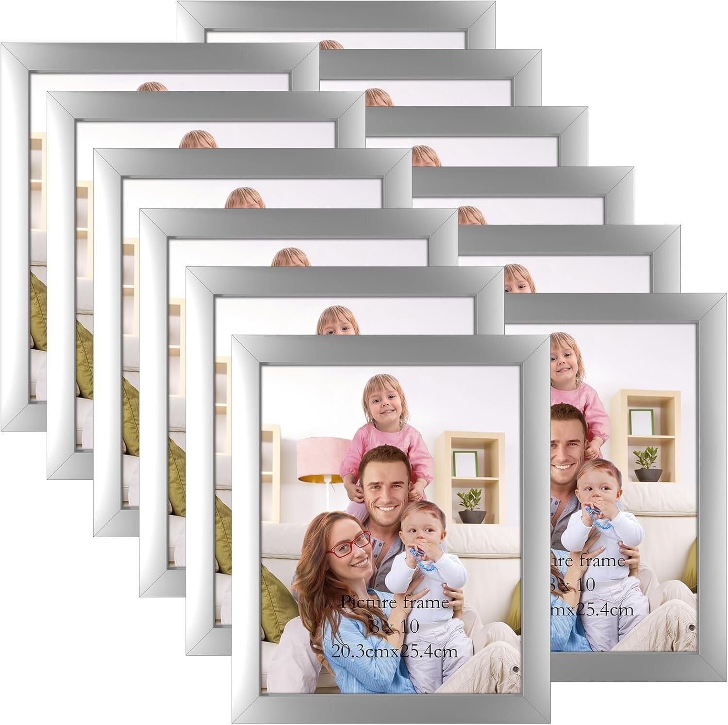 Bulk Set of 12 Glossy 8x10 Silver Frames - Ideal for Collages or Displays