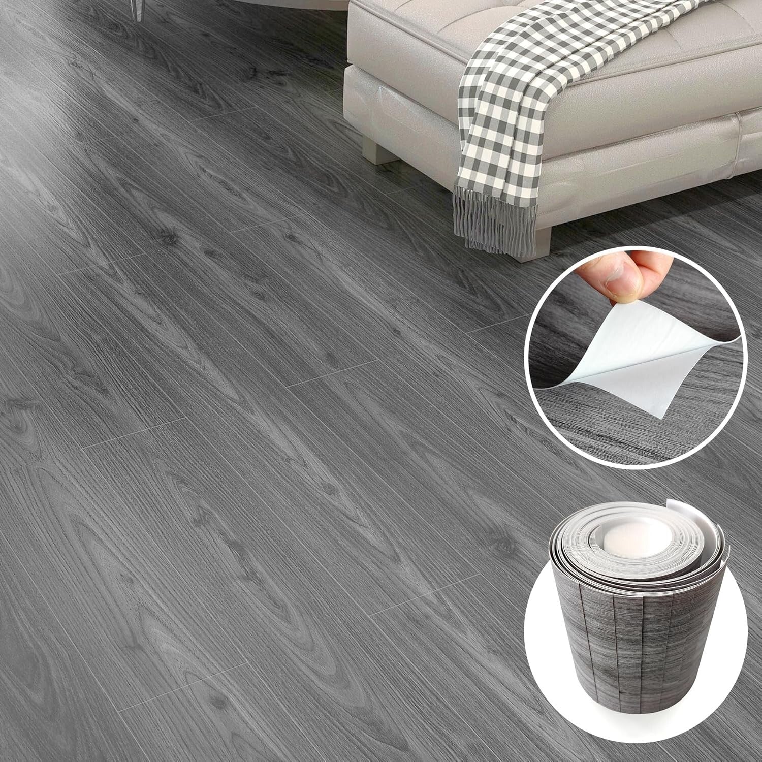 Thick Vinyl Wood Floor Tiles - Easy Sticky-Free Installation, 36 Pack, 54 Sq.Ft