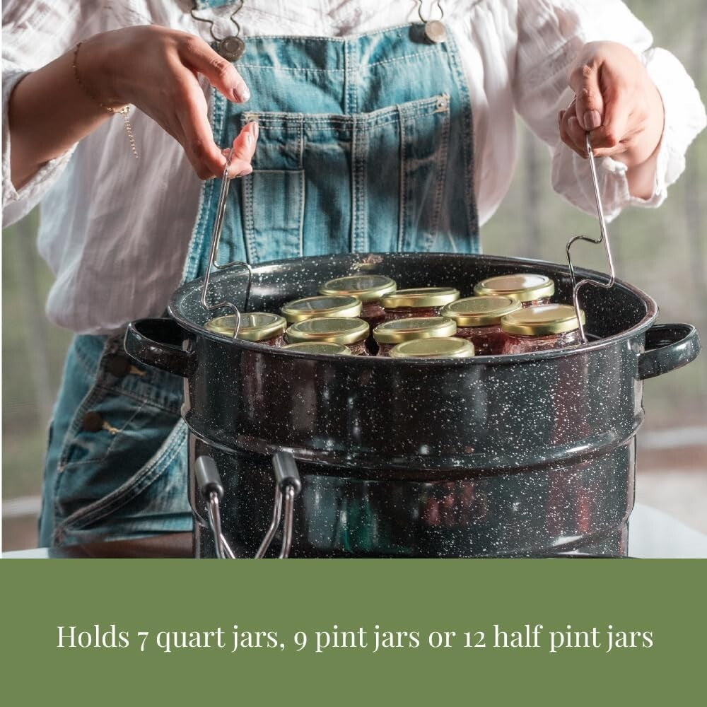 Durable Enamel Canning Pot with Jar Rack - 8-Piece Starter Kit for Home Canning
