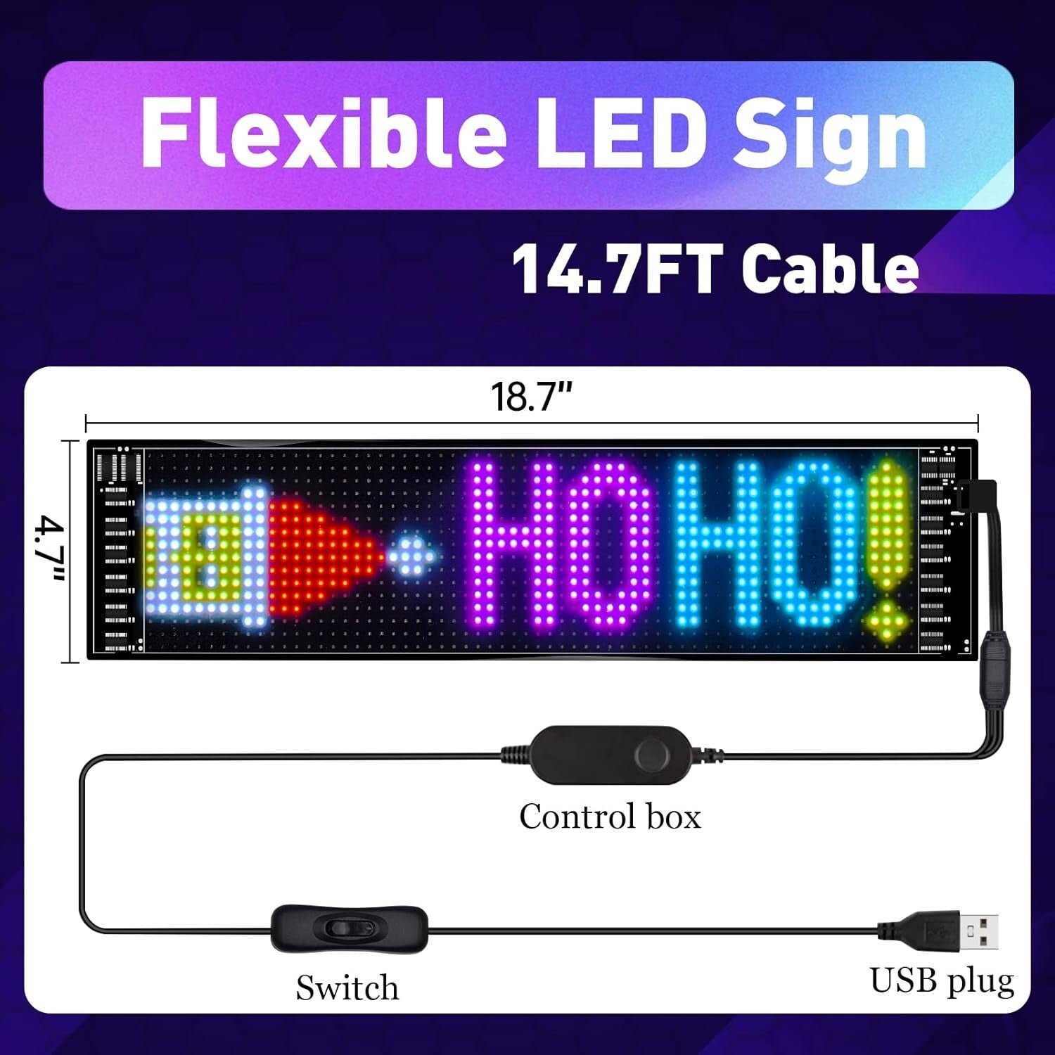 Flexible LED Message Display Board with Bluetooth - 19"x5" for Custom Designs