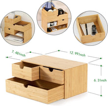 Load image into Gallery viewer, Sustainable Bamboo Mini Desktop Drawer Organizer - Fully Assembled, 3 Drawers