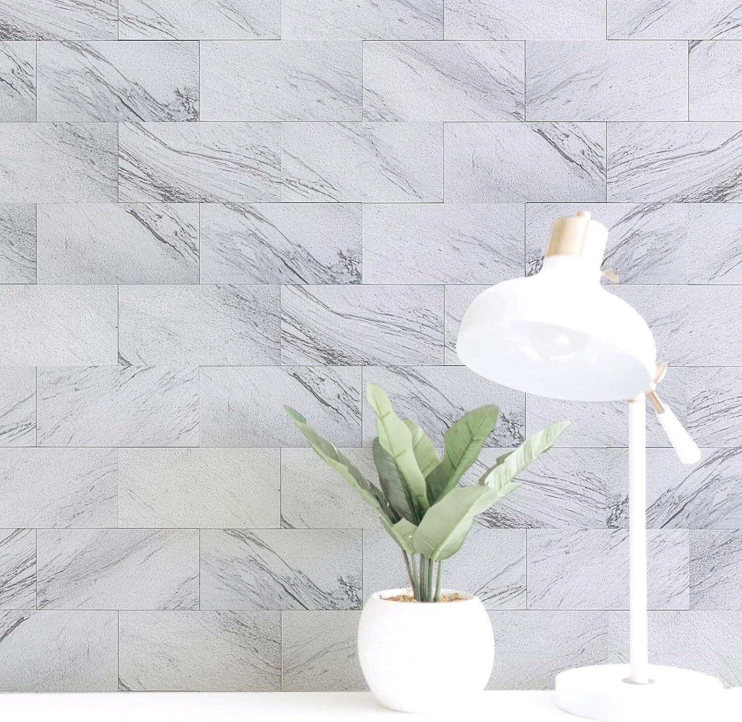 DIY-Friendly 3" x 6" White Granite Peel and Stick Backsplash for Kitchen & Bath