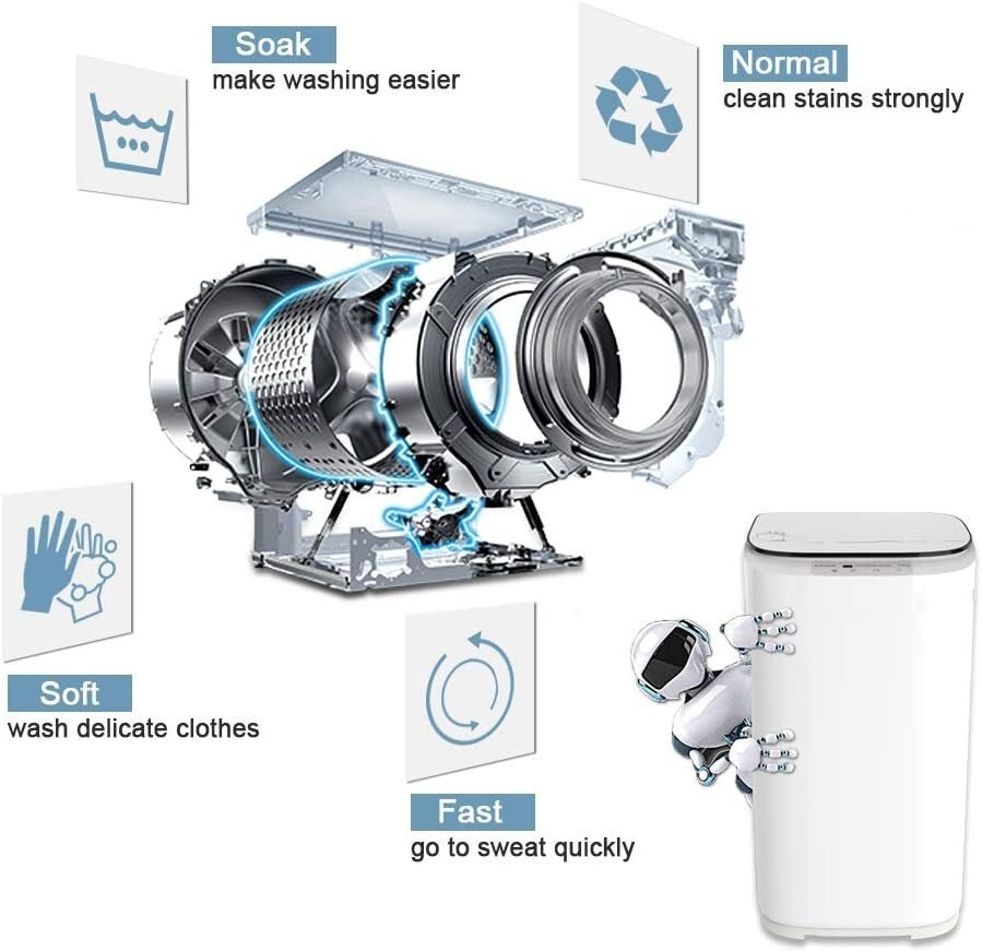 Compact 2-in-1 Fully Automatic Washing Machine with Built-in Pump, 8 lbs Cap