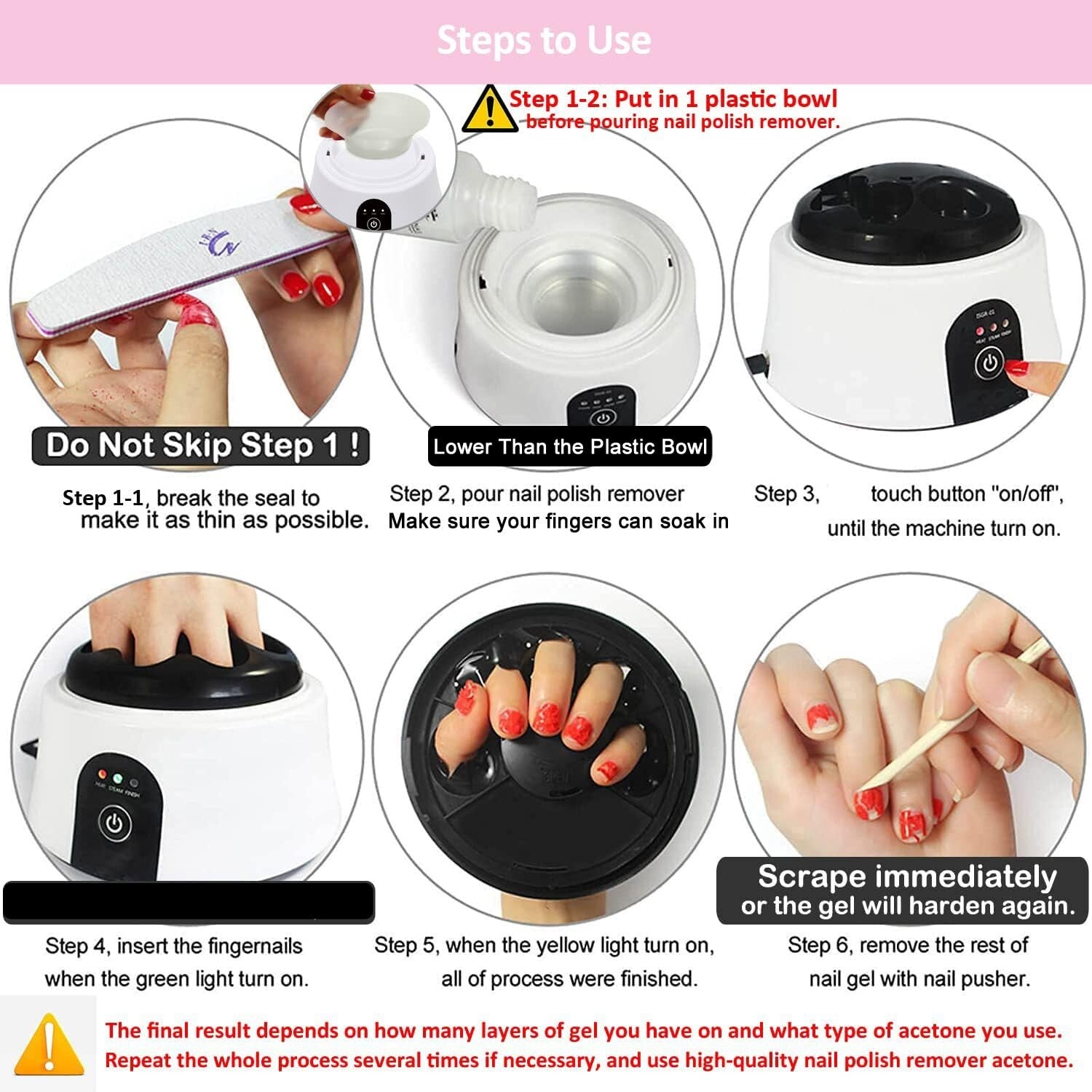 At-Home Steam Nail Polish Remover with Timer and Cuticle Pusher - Safe & Easy