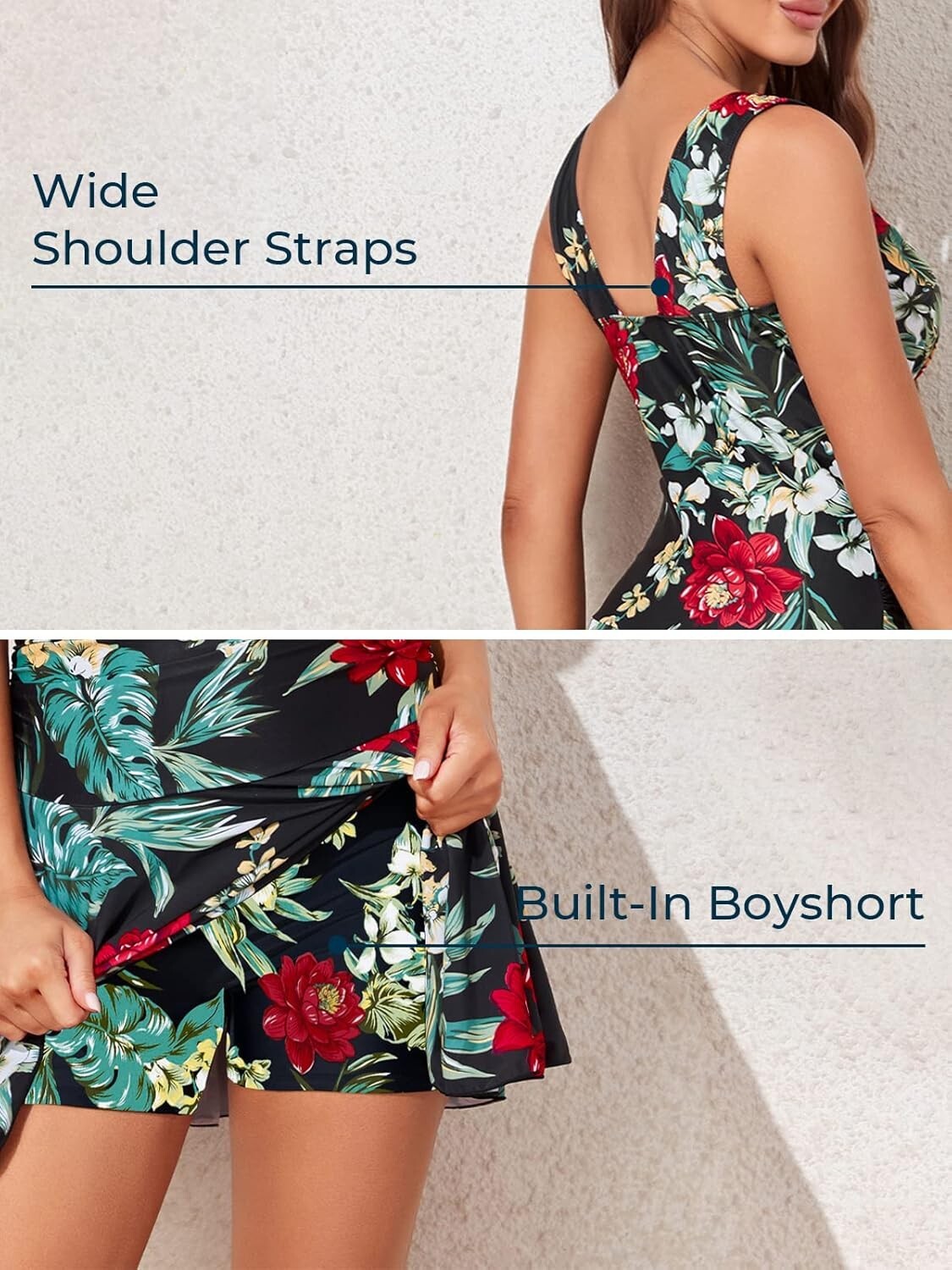 Elegant Plus-Size Tummy Control Swim Dress with Flower Print - Sizes 16-18