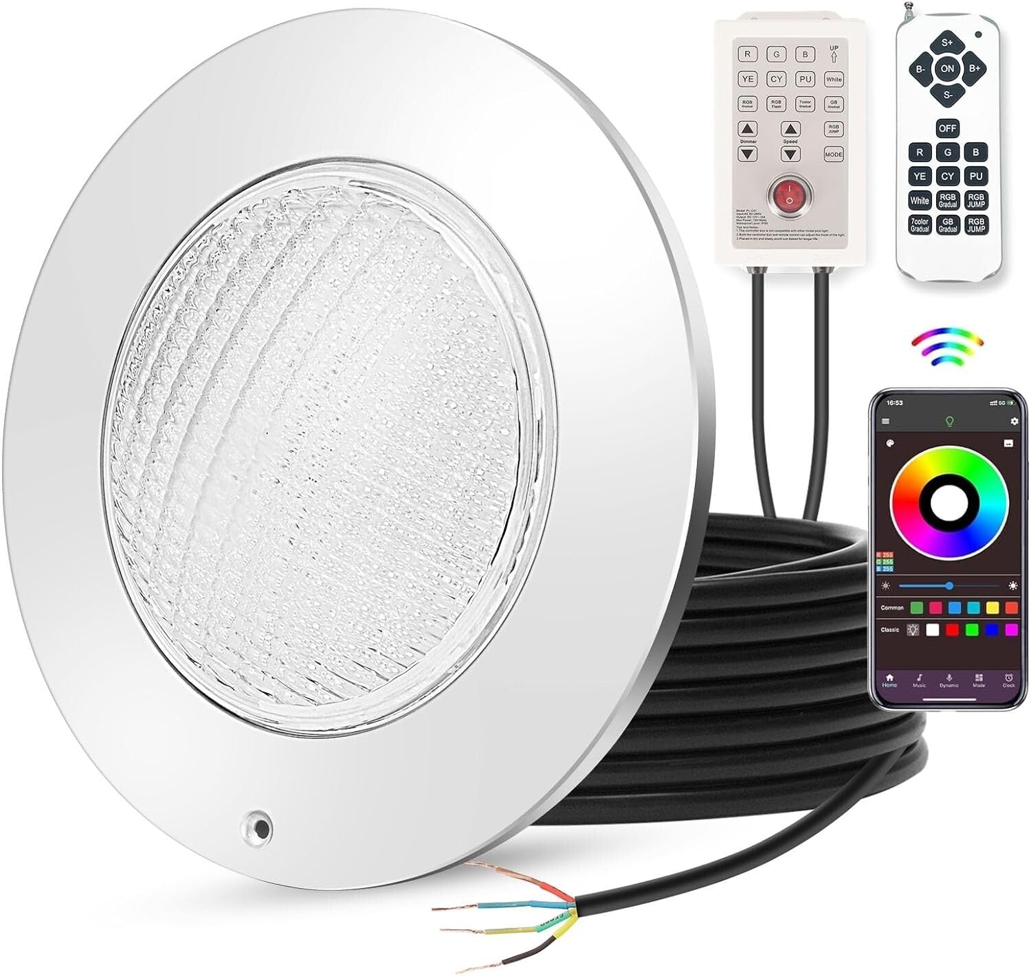 Versatile 54W Color Changing Pool Light - 12V Safe, Waterproof, Modern Design