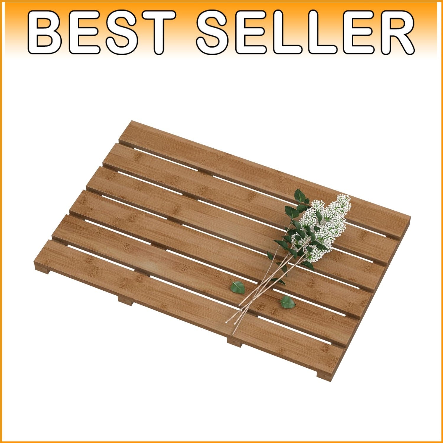 Eco-Friendly Walnut Bamboo Bath Mat - Non-Slip Waterproof for Showers & Beach