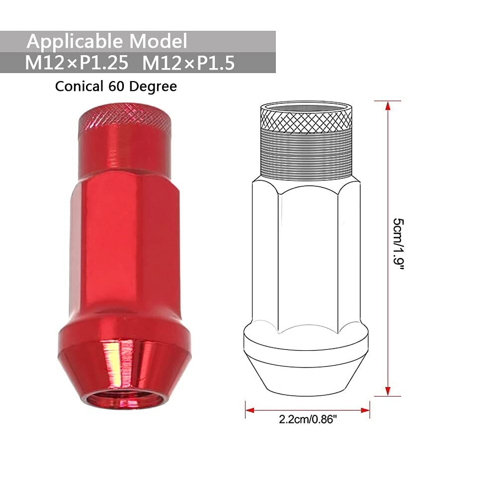 Durable M12x1.5 Racing Locknut Set in Red - Perfect for Vehicle Customization