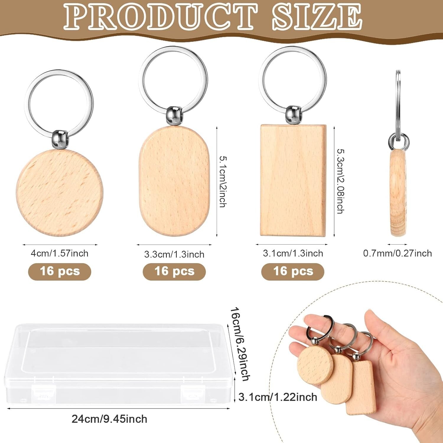 Lightweight Wooden Keychain Blanks - Perfect for Personalizing Gifts, 100 Pcs