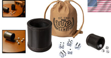 Load image into Gallery viewer, Handmade Luxury Dark Brown Leather Dice Cup Set with 5 Dice &amp; Carry Bag