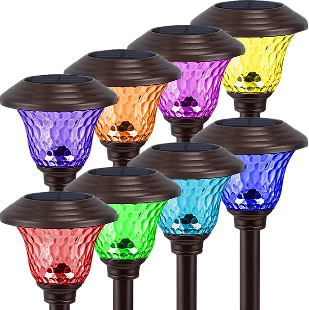 All-Weather Solar Pathway Lights - 8 Pack Waterproof with Colorful Illumination