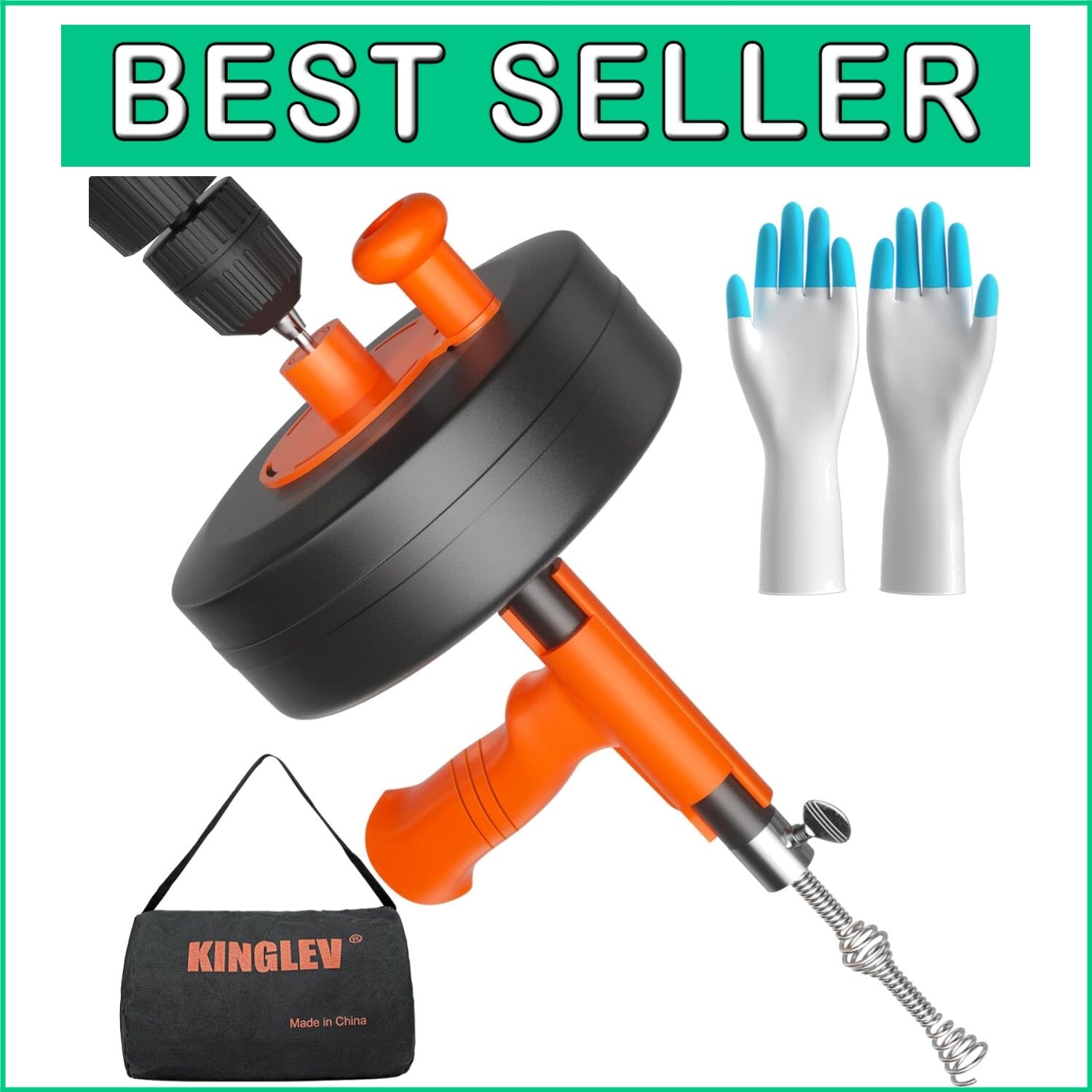 50ft Flexible Steel Drain Snake with Drill Adapter - Heavy Duty Clog Remover