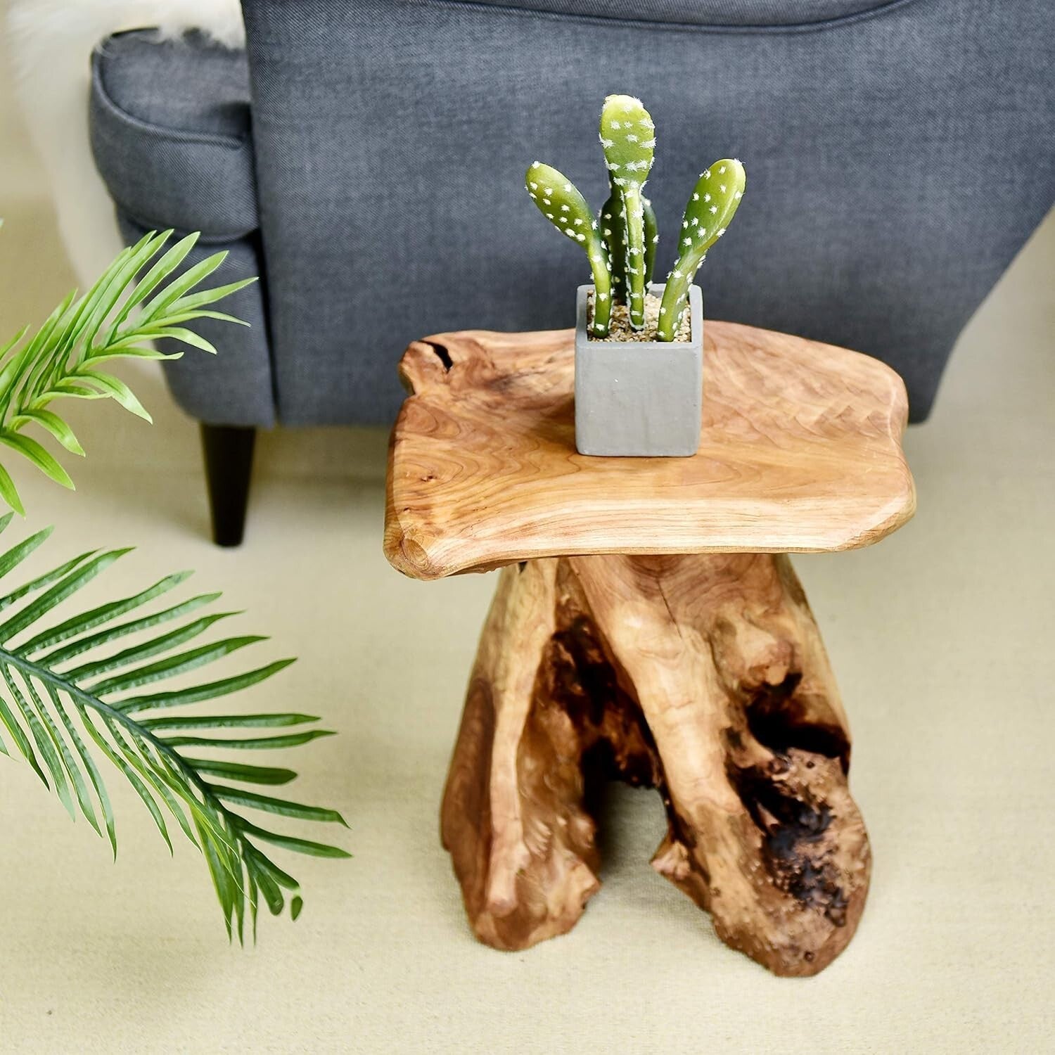 Compact 14" Tree Stump Stool with Unique Shape - Ideal Plant or End Table