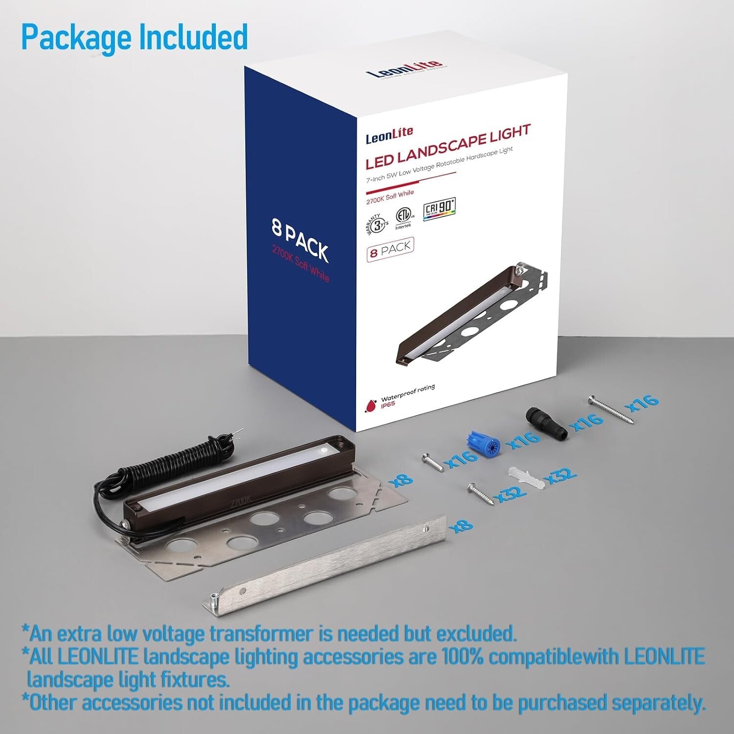 8-Pack 7-Inch Dimmable LED Hardscape Lighting - Soft White Outdoor Step Lights