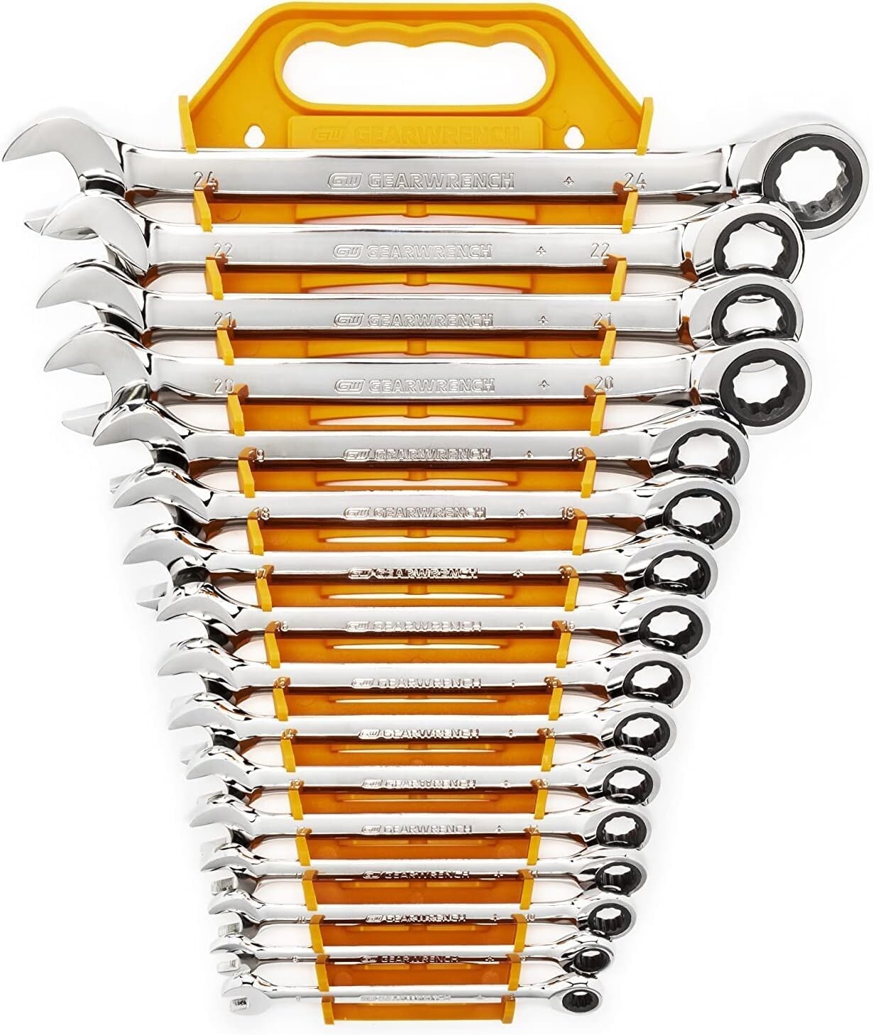 Alloy Steel 16-Piece Ratcheting Wrench Set for Mechanics with Storage Rack