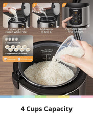 Load image into Gallery viewer, Programmable Stainless Steel Rice Cooker - 2 QT with Non-Stick Pot, UL Certified