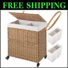 Load image into Gallery viewer, Elegant 110L Divided Laundry Basket with Wheels - Waterproof and Easy-Clean