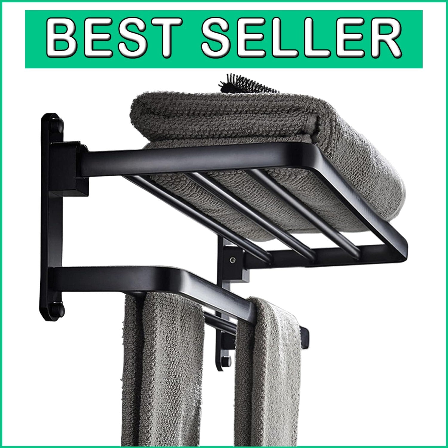 Elegant 16-Inch Matte Black Towel Rack with Folding Feature for Modern Bathrooms