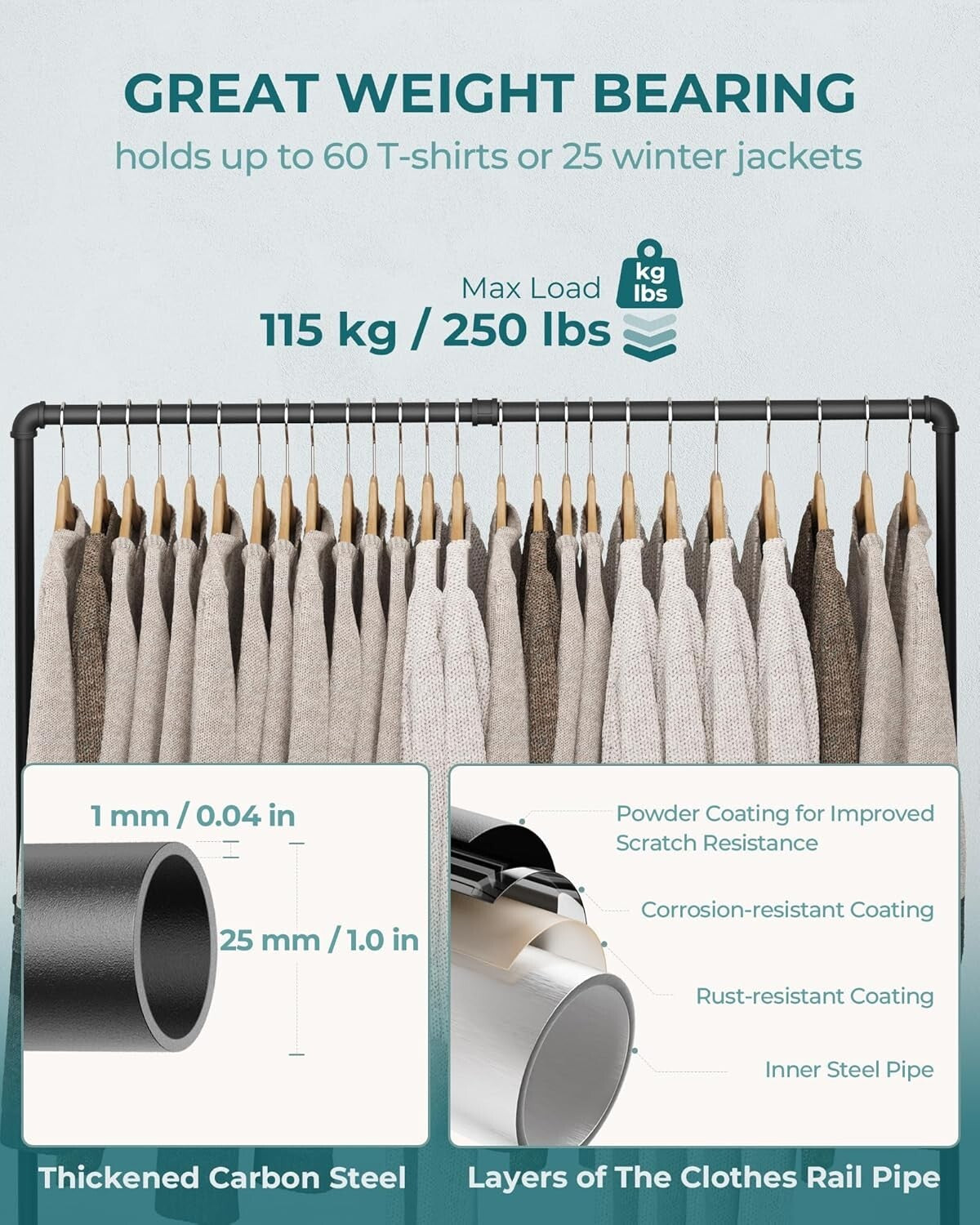 Detachable Industrial Clothing Rack with Stable Feet - Double the Storage Style