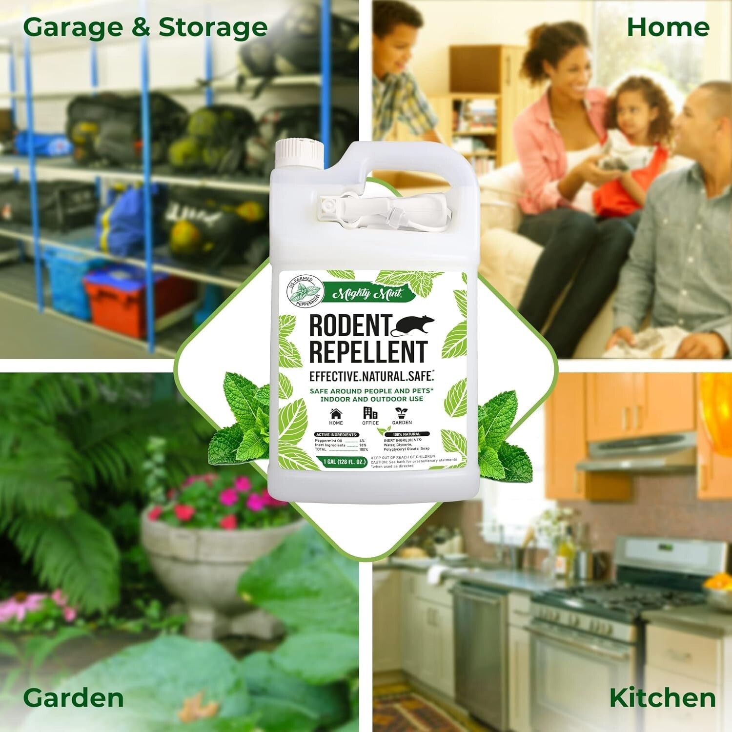 Safe and Effective Natural Peppermint Oil Spray 128 oz - Ideal for Home & Garage