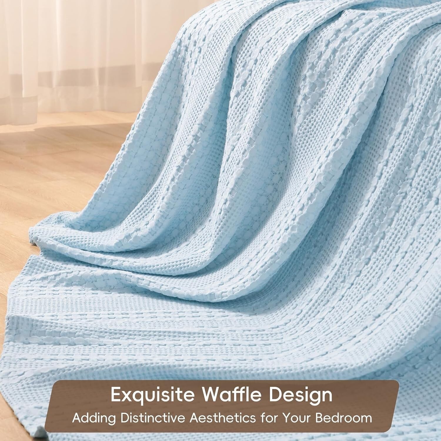 Breathable King Size Waffle Weave Blanket - Lightweight & Cozy in Baby Blue