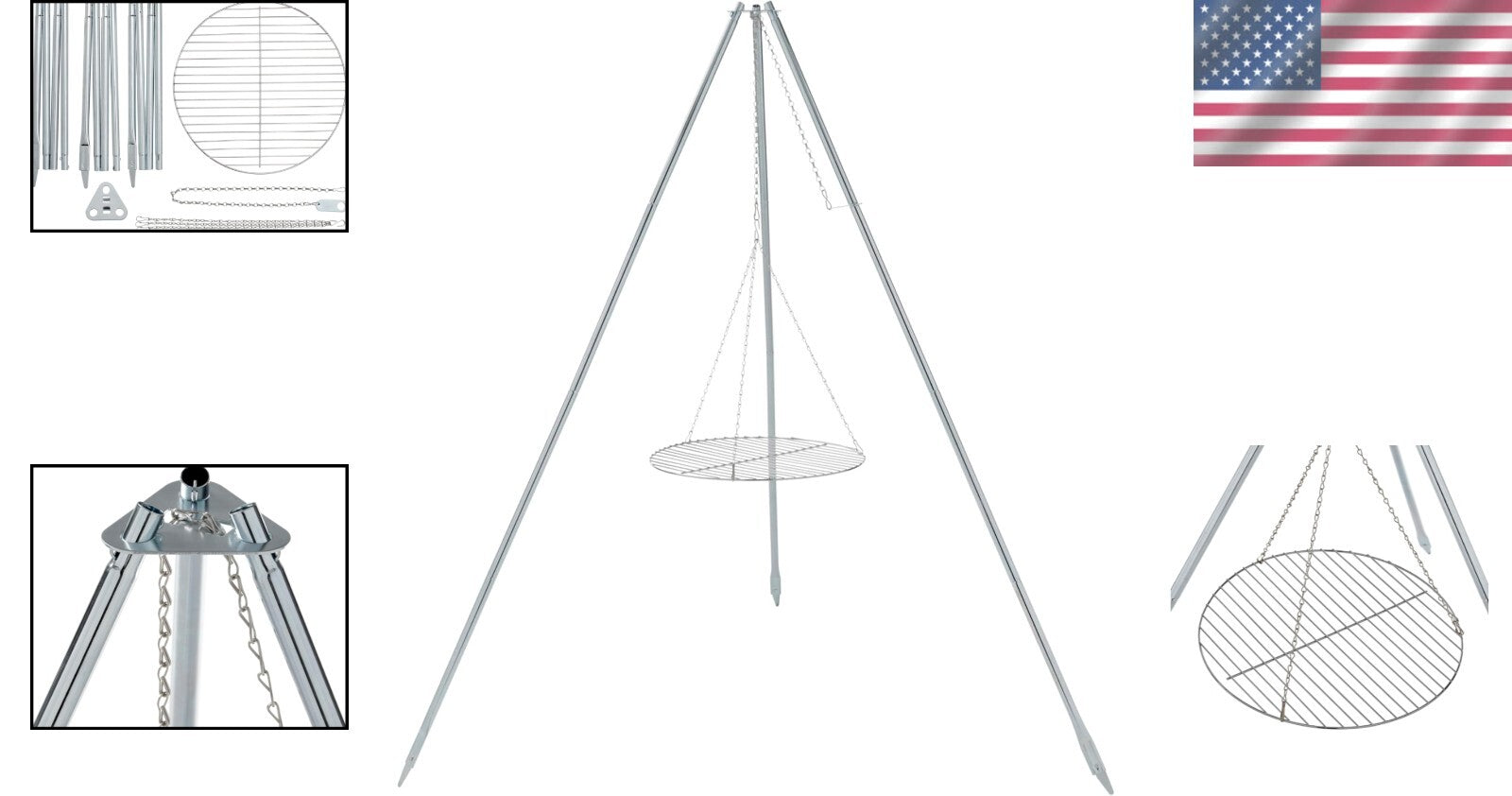 Adjustable Tripod Campfire Grill & Lantern Hanger - Cooking & Lighting Essential