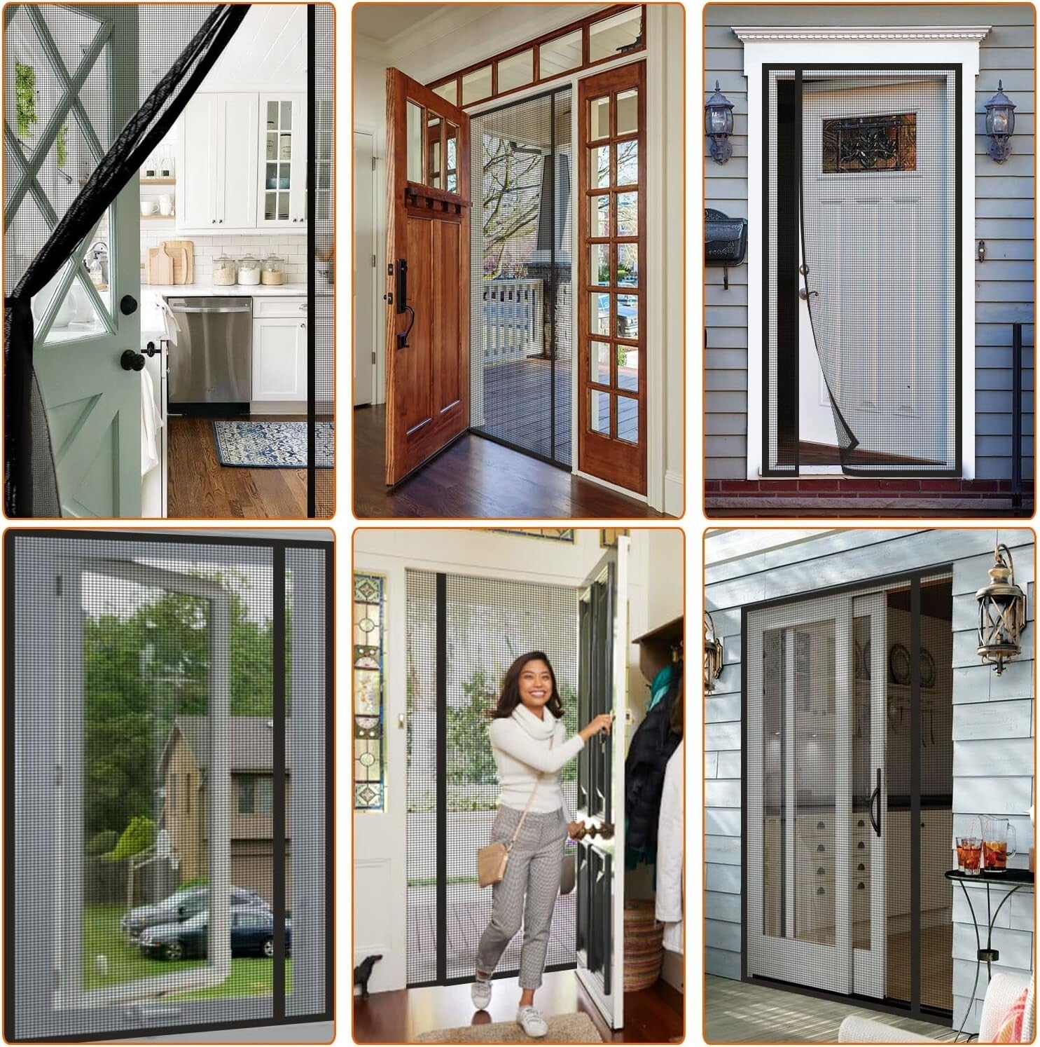 Reversible 39x80 Inch Fiberglass Magnetic Screen Door - Keep Bugs Out, Black