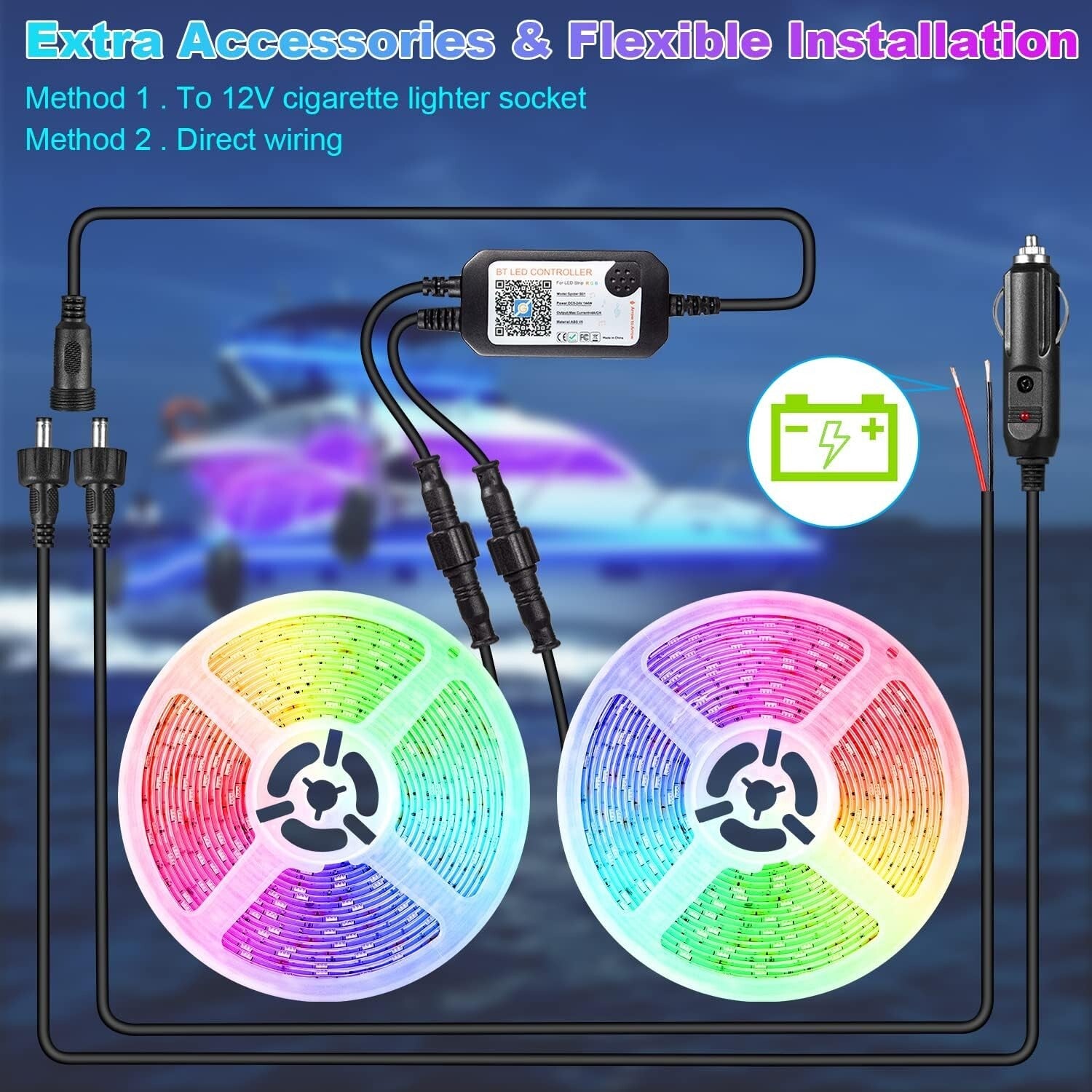 Customizable 50FT LED Strip Lights for Boats - IP67 Waterproof & App Controlled